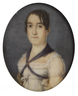836.  ATRIBUIDO A JOSÉ MARIA DELGADO MENESES  (1764-1855)Retrato de dama con pañuelo azul.