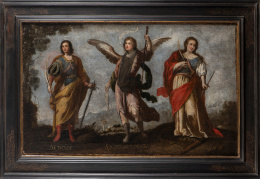 439.  ESCUELA SEVILLANA, H. 1750San Rafael, San Acisclo y Santa Victoria, patronos de Córdoba 