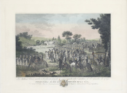 1125.  ASENSIO JULIA (del) RAFAEL ESTEVE (sculp)La artilelería volante marcha en la columna formada por los ocho escuadrones de las Reales Guadias de Corps presenta al Excmo. Sr. Príncipe de l aPaz por el coronel D. Vicente María de Maturana comandante de la Br.