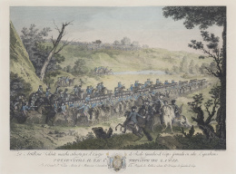 1126.  ASENSIO JULIA (del) RAFAEL ESTEVE (grab)La artillería volante marcha cubierta por el Cuerpo de Reales Guradias de Corps fromada en ocho escuadrones presentada al excelentisimo Sr. Príncipe de la Paz por el coronel D. Vicente María de Maturana comandante .