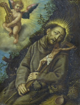 871.  ESCUELA FLAMENCA, SIGLO XVIISan Francisco de Asís confortado por un ángel.