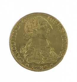 609.  Moneda de 4 escudos de Carlos III de 1784. Méjico. FF. Probablemente reproducción