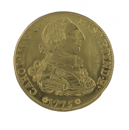 612.  Moneda de 8 escudos de Carlos III de 1775 Sevilla S-CF. Probablemente reproducción