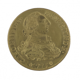 618.  Moneda de 8 escudos de Carlos III de 1775 Sevilla S-CF. Probablemente reproducción