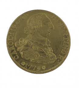 619.  Moneda de 8 escudos de Carlos III de 1775 Sevilla S-CF. Probablemente reproducción