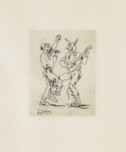 247.  JOSÉ GUTIÉRREZ SOLANA (Madrid, 1886 - 1945)Máscaras bailando con guitarra.