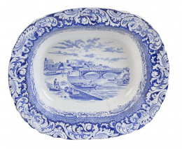 657.  Fuente en loza estampada en azul de vistas reales.Sargadelos, tercera época (1845-1862)Con marca incisa.