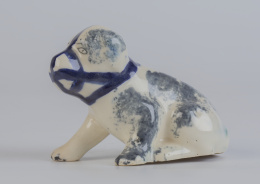 647.  Palillero con forma de perro en cerámica esmaltada azulSargadelos, tercera época (1845-1862)