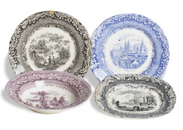 1197.  Plato de loza estampada con decoración de paisaje imaginario.Sargadelos, tercera época (1845-1862).