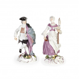 544.  Pareja de figuras de escultóricas de porcelana esmaltada.Meissen (1860-1924).