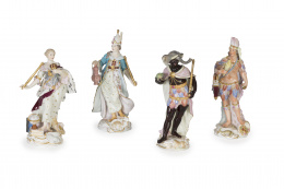 542.  Alegorías de los continentes.Porcelana esmaltada.Meissen, S. XIX.