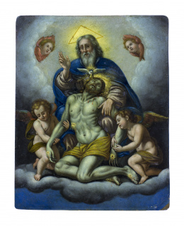 868.  ESCUELA ITALIANA, H. 1700Trinidad con Cristo muerto y ángeles.