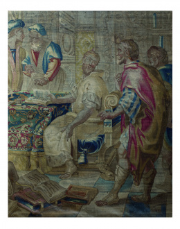 552.  Escena Narrativa, tapiz en lana.Trabajo flamenco, S. XVII.