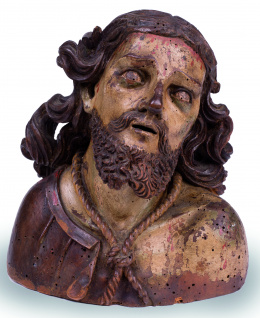 1126.  Ecce Homo en madera tallada y policromada.Escuela Castellana, S. XVI.
