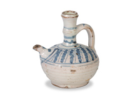 1246.  Aceitera de cerámica esmaltada en azul de cobalto.Aragón, S. XVIII.