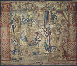 569.  Tapiz en lana y seda con escena narrativa.Bruselas, primera mitad del siglo XVII.