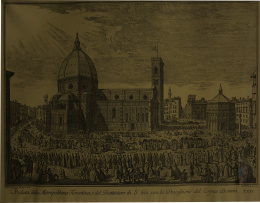 846.  GUISEPPE ZOCCHI (del) BERNARDO SGRILLI (sculp)Vista del Duomo en Florencia con la procesión el día del festival de Corpus Domini, T. XXI..