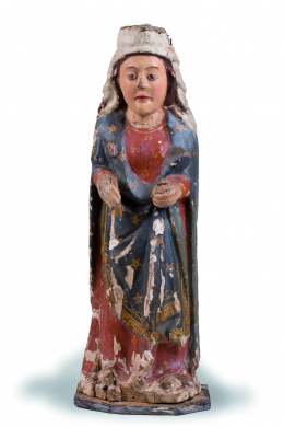 1120.  “Santa”Escultura en madera tallada, policromada y dorada.S. XIII.