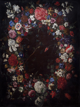 900.  ATRIBUIDO A PIER FRANCESCO CITTADINI (1616 - 1681)Guirnalda de flores con mariposas en el interior.