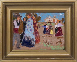751.  "Día de fiesta" Azulejo de cerámica esmaltada con la técnica de arista. Daniel Zuloaga (1852-1921)