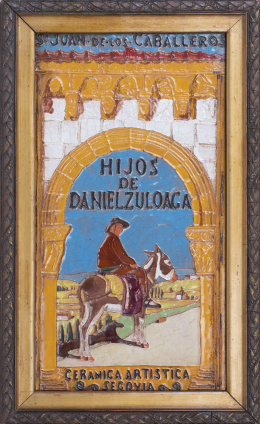 749.  "San Juan de los Caballeros, Hijos de Daniel Zuloaga. Cerámica artística."Placa de cerámica esmaltada con la técnica de arista.Daniel Zuloaga (1852-1921)