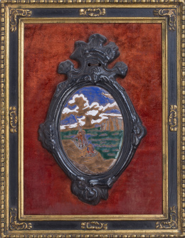 748.  "Don Quijote y Sancho Panza"Cornucopia de cerámica esmaltada. Firmada "Zuloaga".Daniel Zuloaga (1852-1921)