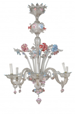 1092.  Lámpara de cristal con flores de color. Murano, S. XX