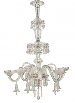 547.  Lámpara de cinco brazos de cristal tallado. Francia, S. XIX.