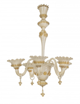720.  Lámpara de cristal blanco y amarillo.Murano, S. XIX-XX.