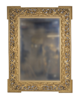 852.  Espejo de madera tallada, estucada y dorada.S. XIX.