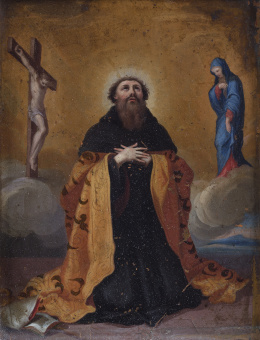 864.  ESCUELA FLAMENCA, SIGLO XVIISan Agustín entre Cristo y la Virgen.