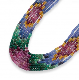 146.  Siete hilos de esmeraldas,rubíes y zafiros azules y amarillos facetados con tonos en degradé.