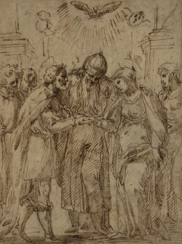 745.  ATRIBUIDO A FRANCISCO HERRERA EL VIEJO (Sevilla, 1590 -  Madrid 1654)Desposorios de la Virgen..