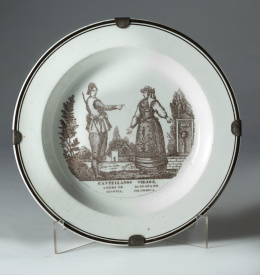 448.  Plato de loza, que tipo populares españoles.Real Fábrica de Moncloa, pp S.XIX.