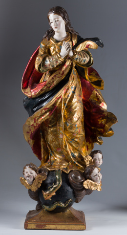 480.  Pedro Duque Cornejo (1725-1750). “Inmaculada” En madera tallada, estucada y policromada .Trabajo español S. XVIII..