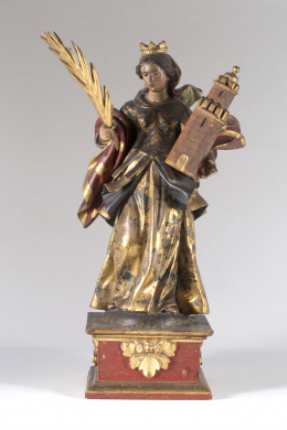 889.  “Santa Bárbara” escultura en madera tallada, dorada y policromada.Atribuida a Pedro Duque Cornejo (Sevilla 1678 - Córdoba 1757).