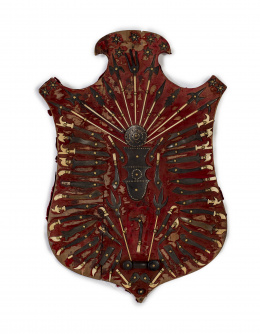 1511.  Panoplia con armas en asta y hueso.Filipinas, S. XIX.