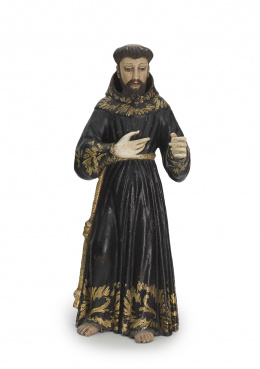 1428.  “San Antonio”Escultura en madera tallada, policromada y dorada con manos en marfil tallado.Escuela mexicana, S. XVII.