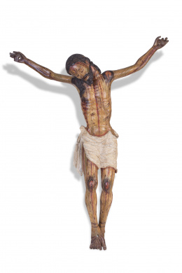 471.  “Cristo crucificado”Madera de caña policromada.Trabajo colonial, S. XVII.