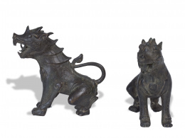 1141.  Dos leones de bronce, China, S. XIX.