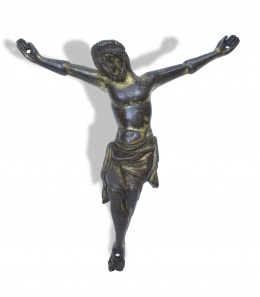 1238.  Cristo de bronce dorado,  Renania, S. XIV.