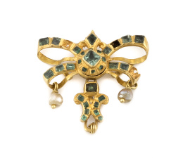 1.  Broche lazo de esmeraldas y perlas colgantes S.XVIII-XIX