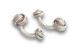 105.  Gemelos dobles de TTIFANY and CO con nudos y sistema rígido en plata.