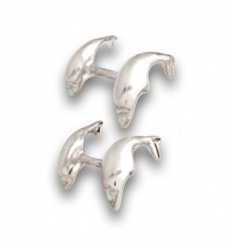 114.  Gemelos dobles de TIFFANY and CO con figuras de delfines y sistema rígido en plata.