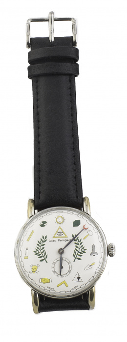 645.  Reloj GIRARD PERREGAUX masónico en acero años 40