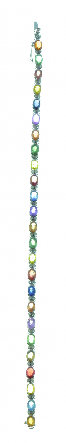 698.  Pulsera rivière de zafiros multicolor de talla oval entre parejas de brillantes, en oro blanco de 18K