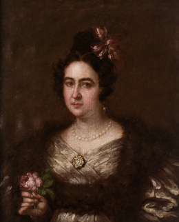837.  CÍRCULO DE JOSÉ GUITIERREZ DE LA VEGA (Escuela española, ff. S. XIX)Retrato de dama..
