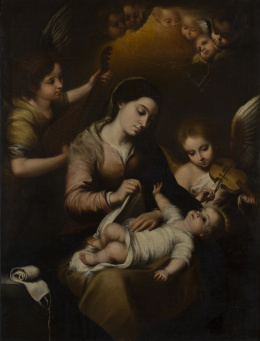 264.  COPIA DE MURILLO (Escuela española, h. 1700)Virgen de la faja.