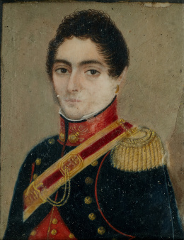 187.  ESCUELA ESPAÑOLA, H. 1820 -30Retrato de Subteniente Artillero montado..
