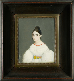 183.  ESCUELA ESPAÑOLA, SIGLO XIXRetrato de dama con un collar en coral..